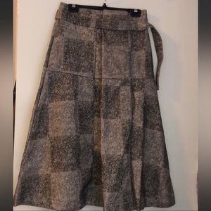 Womens Brown & Cream Printed Midi Winter Skirt With Belt Detail, size 2